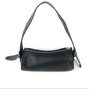 OMBU Trading Small Black Leather Barrel Bag